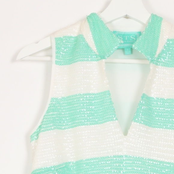 Sail to Sable Green and White Halter Sheath Dress - Picture 3 of 7